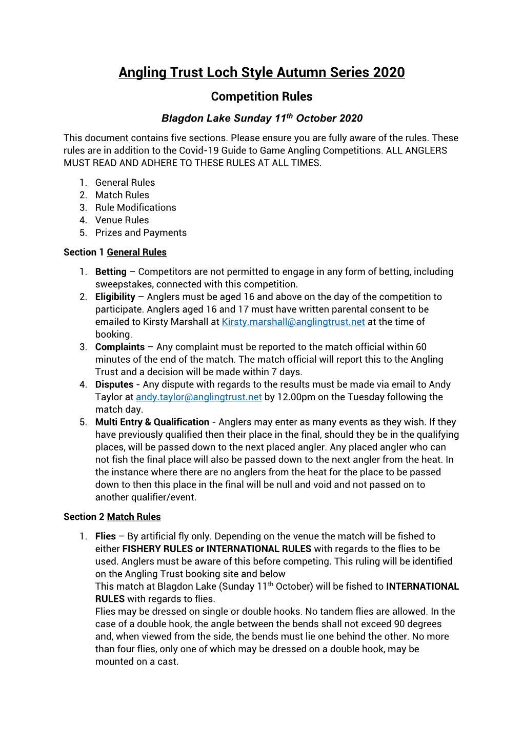 Angling Trust Loch Style Autumn Series 2020 Competition Rules Blagdon Lake Sunday 11Th October 2020