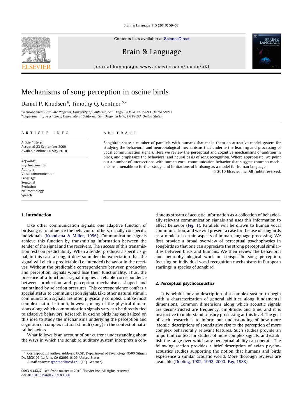 Mechanisms of Song Perception in Oscine Birds