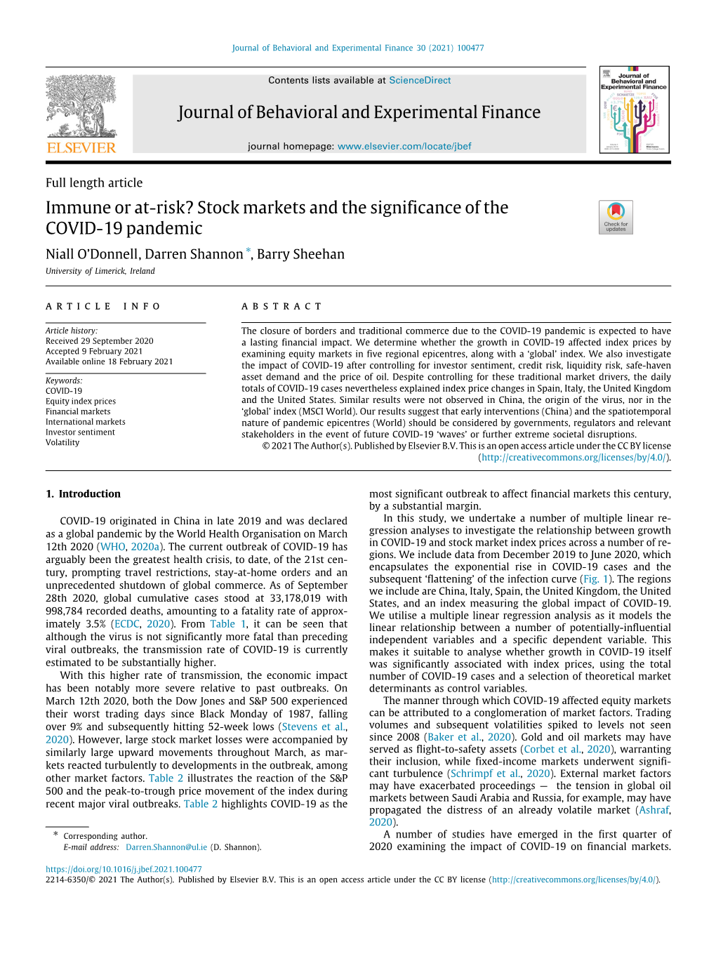 Stock Markets and the Significance of the COVID-19 Pandemic