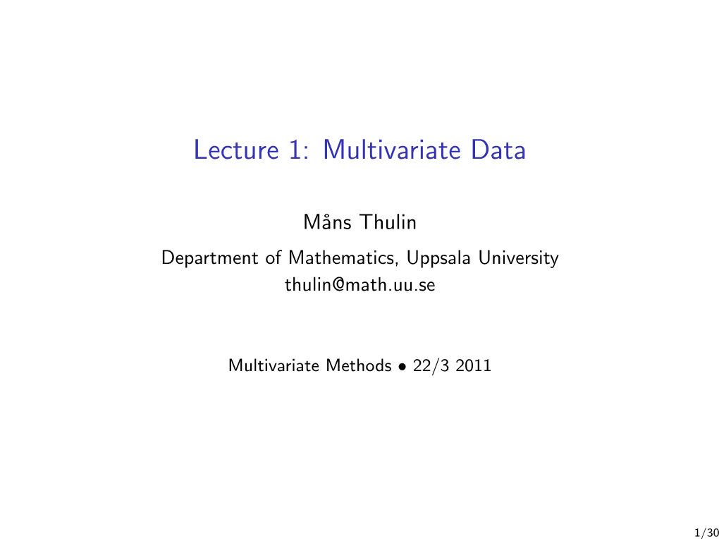 Lecture 1: Multivariate Data