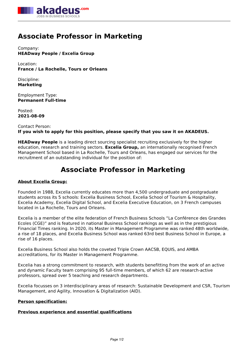 Associate Professor in Marketing