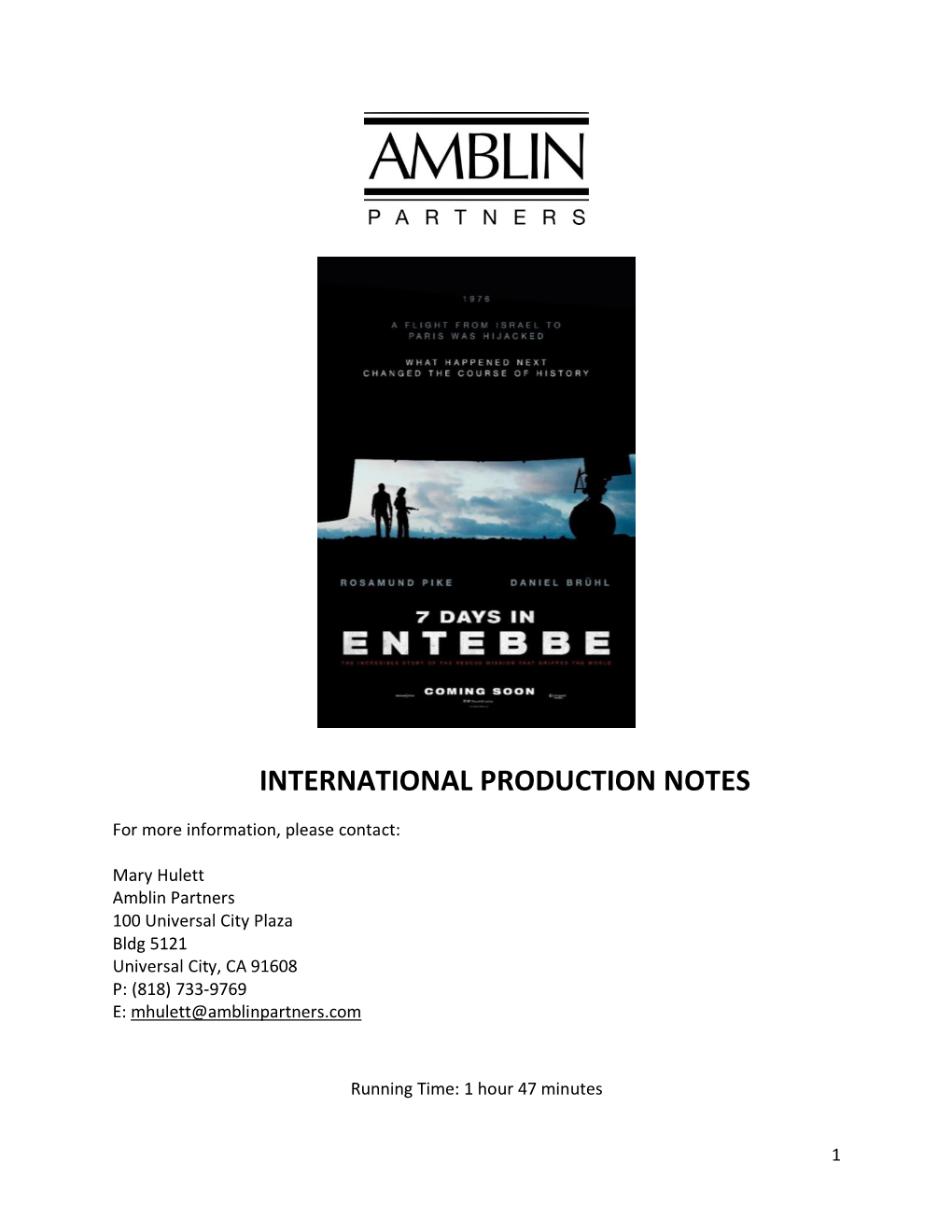 International Production Notes