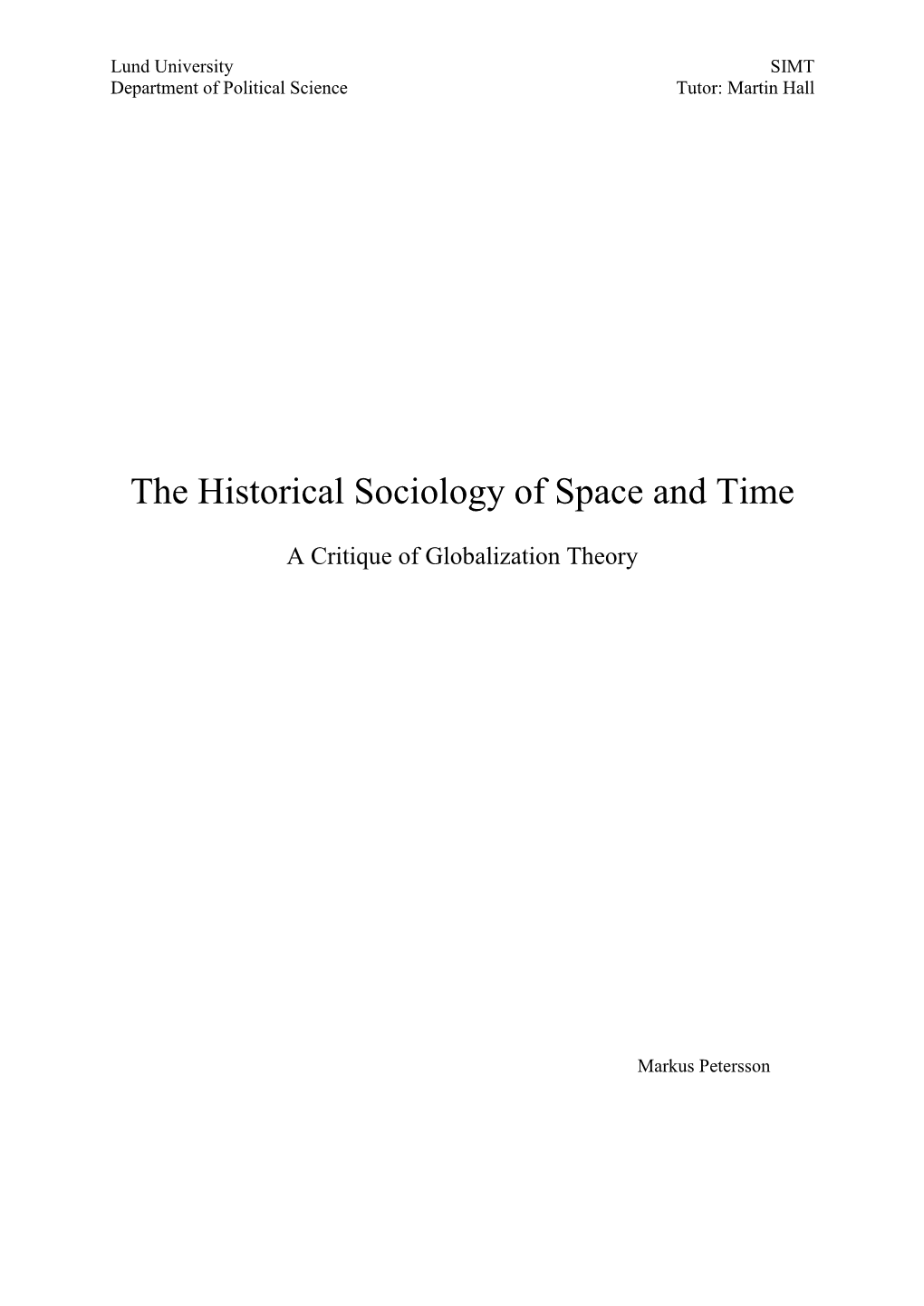 The Historical Sociology of Space and Time