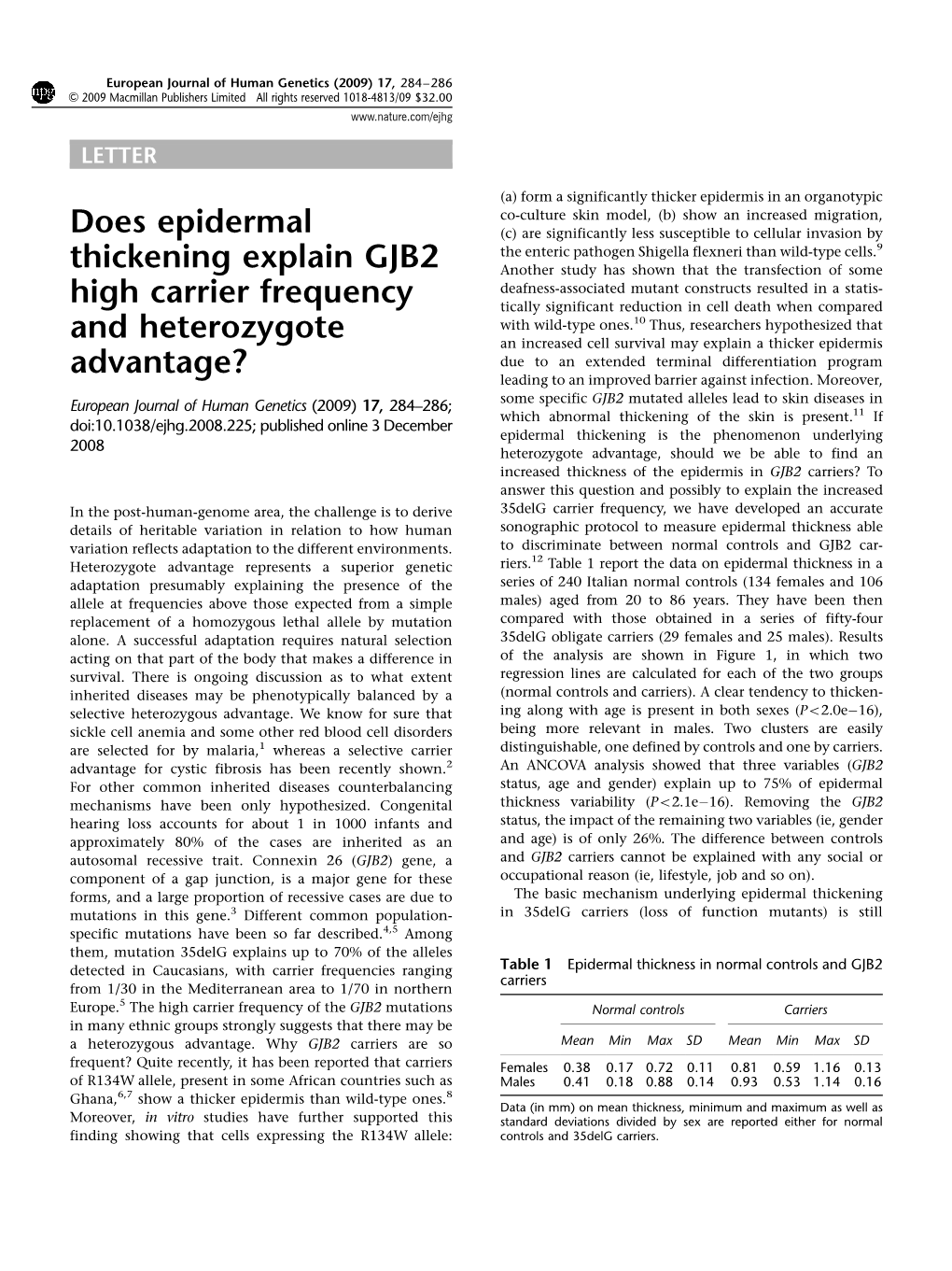 Does Epidermal Thickening Explain GJB2 High Carrier Frequency And