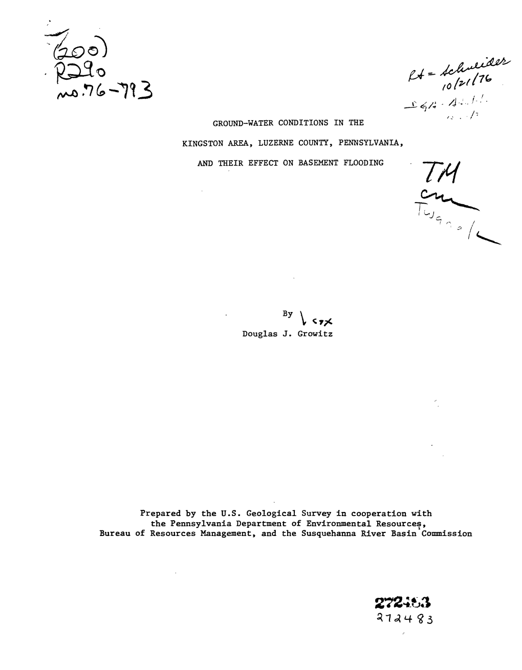 Douglas J. Growitz Prepared by the U.S. Geological Survey in Cooperation with the Pennsylvania Department of Environmental Resou