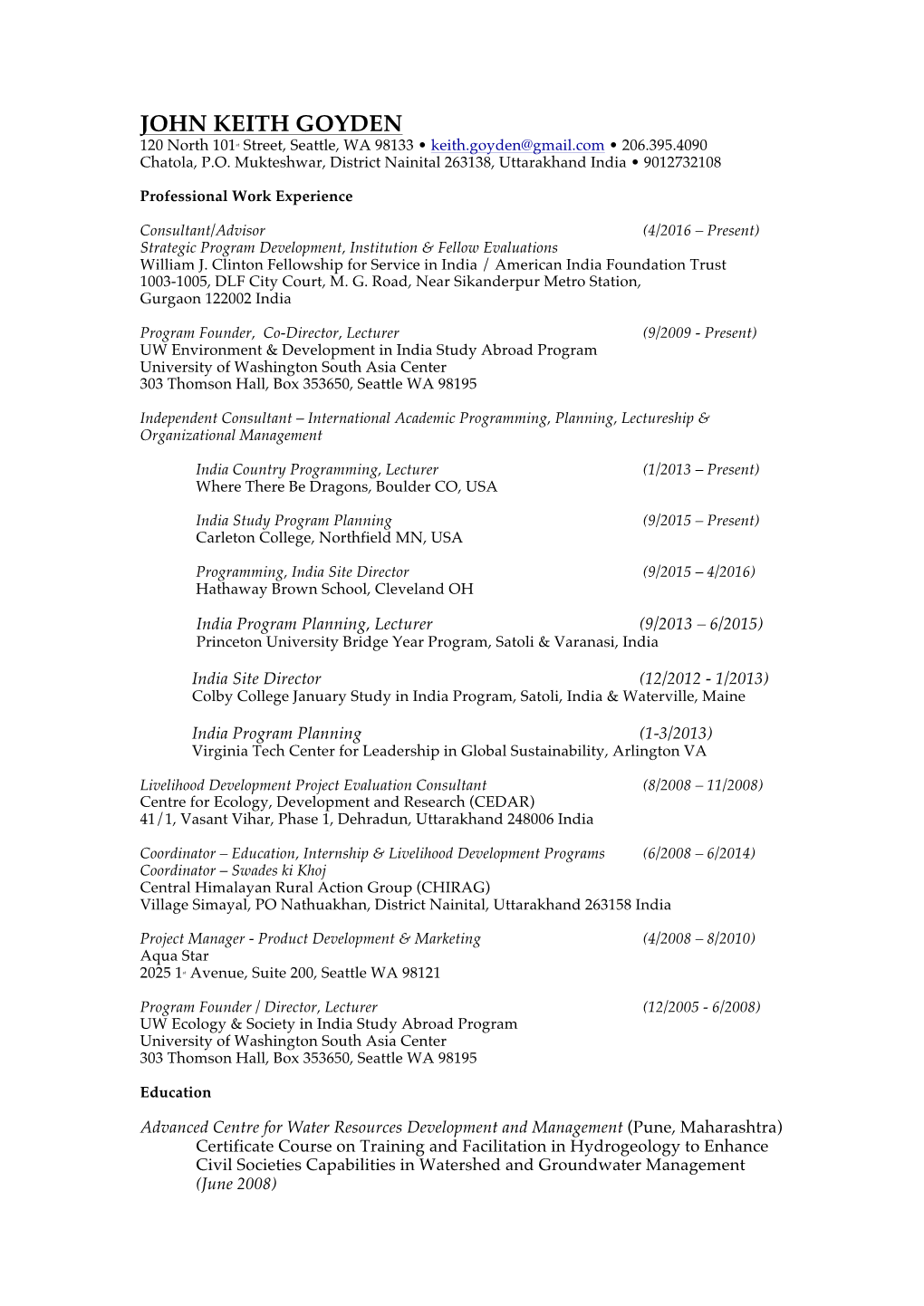 KEITH GOYDEN Resume Apr 2016