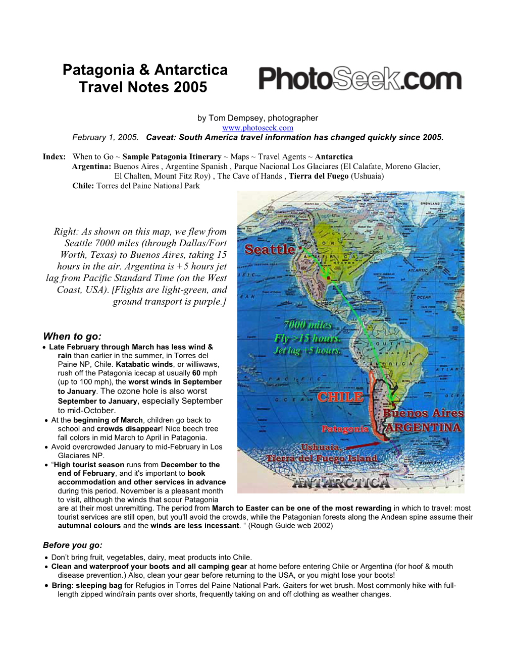 2005 Patagonia/Antarctica Complete Trip Planning Notes