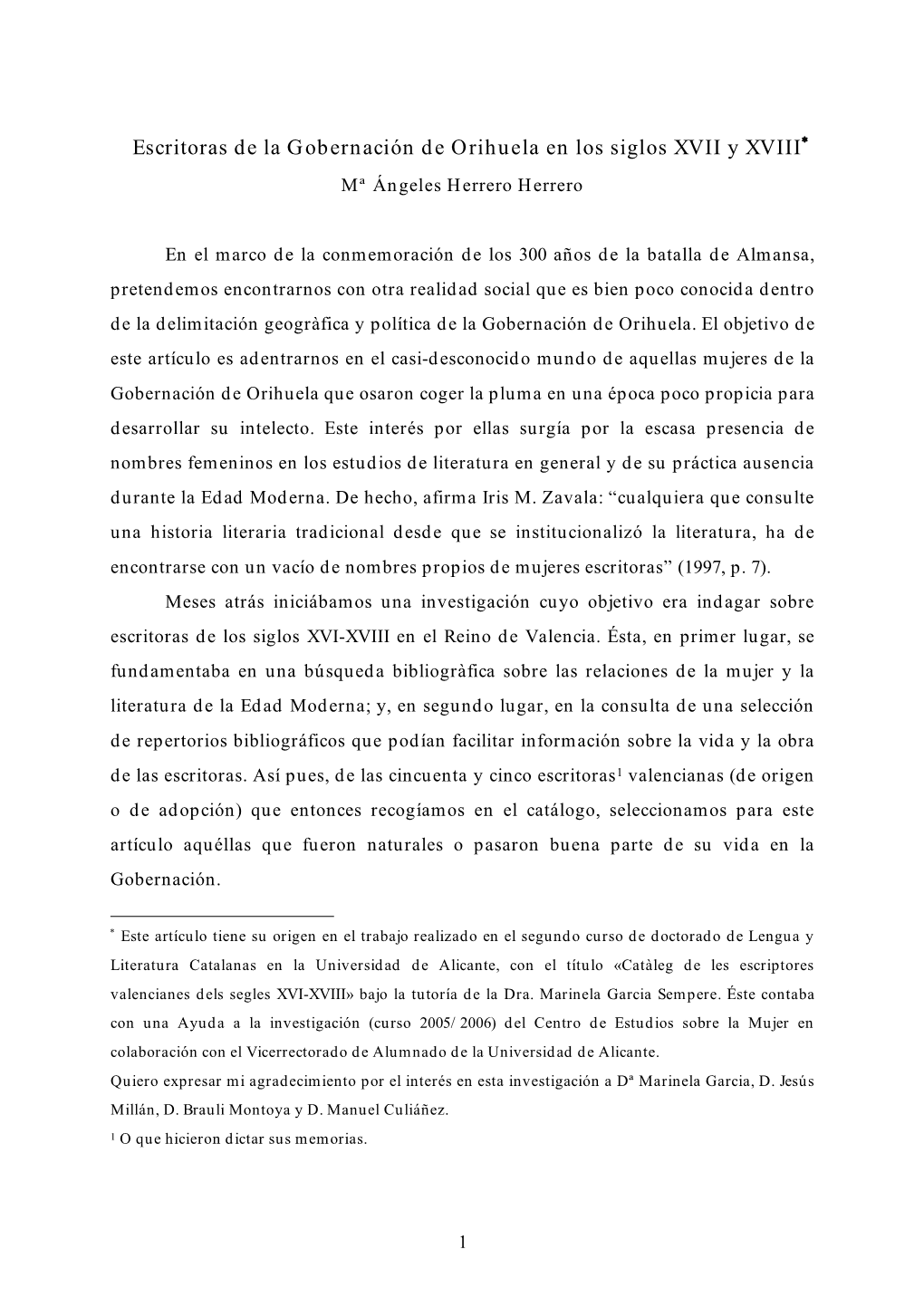 Escritoras De La Gobernación De Orihuela En Los Siglos XVII Y XVIII Mª Ángeles Herrero Herrero