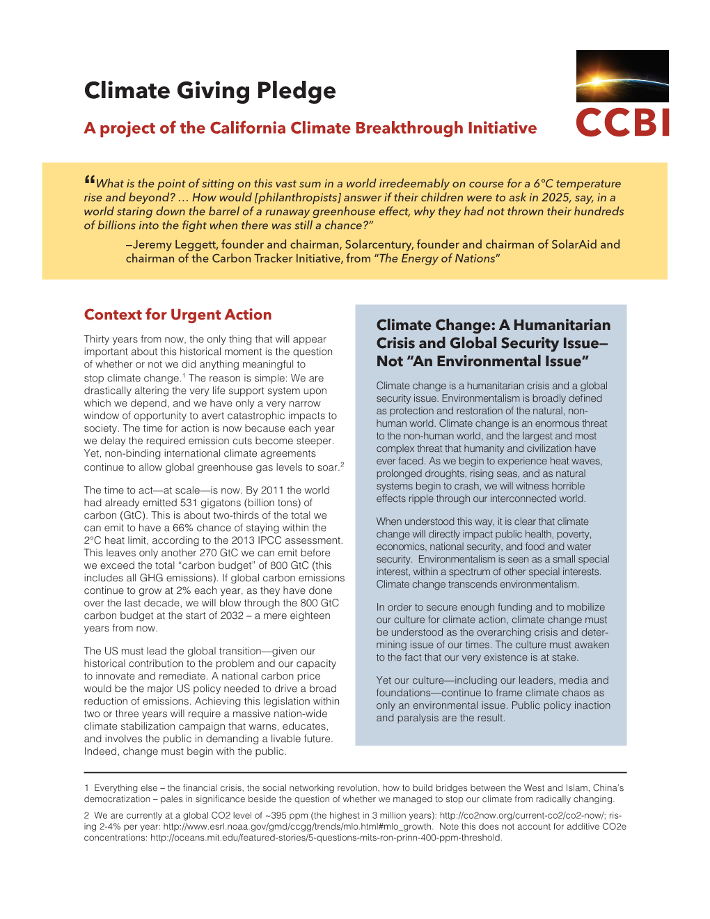 Climate Giving Pledge a Project of the California Climate Breakthrough Initiative CCBI