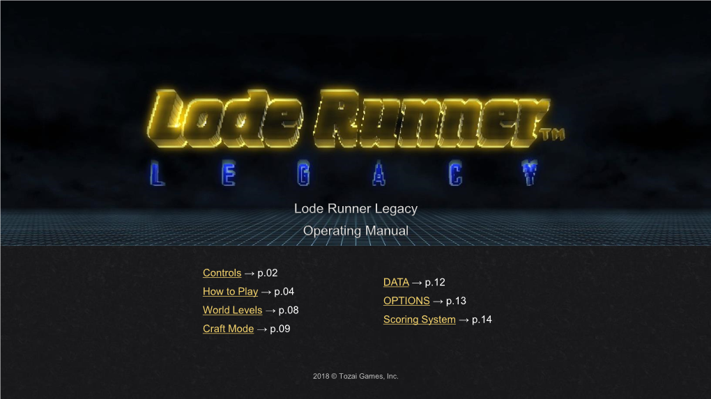 Lode Runner Legacy - Operating Manual 2 Menu