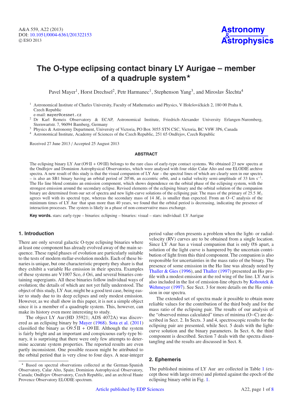 The O-Type Eclipsing Contact Binary LY Aurigae – Member of a Quadruple System