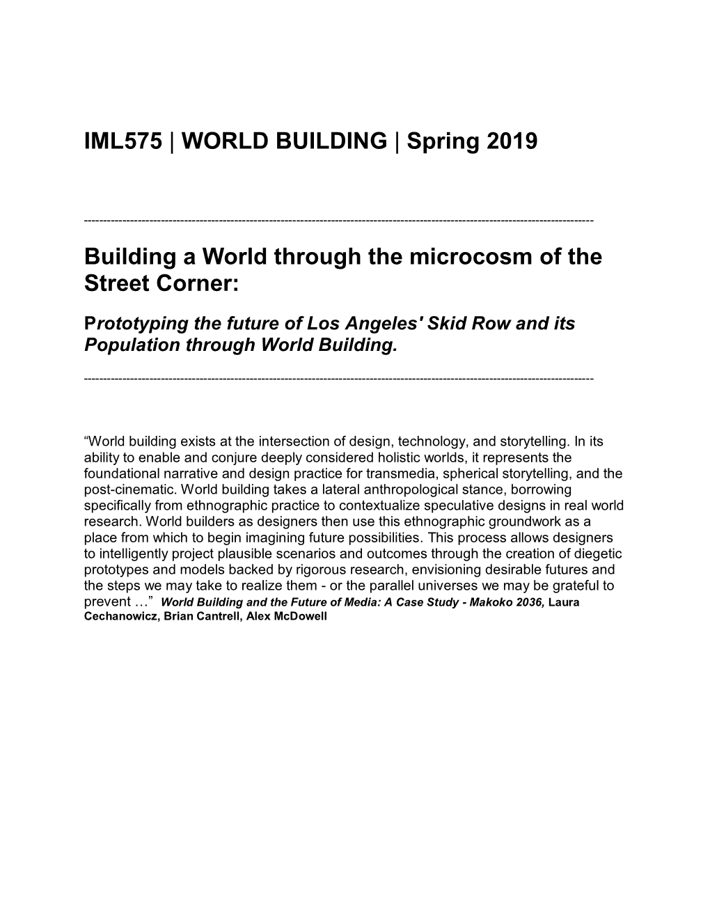 WORLD BUILDING | Spring 2019