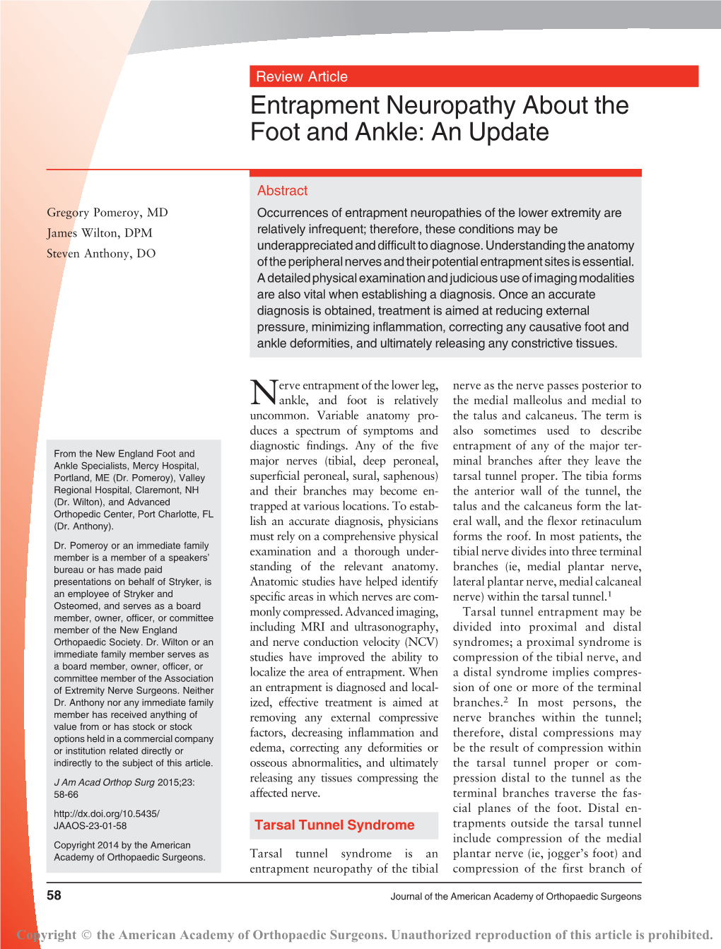 Entrapment Neuropathy About the Foot and Ankle: an Update