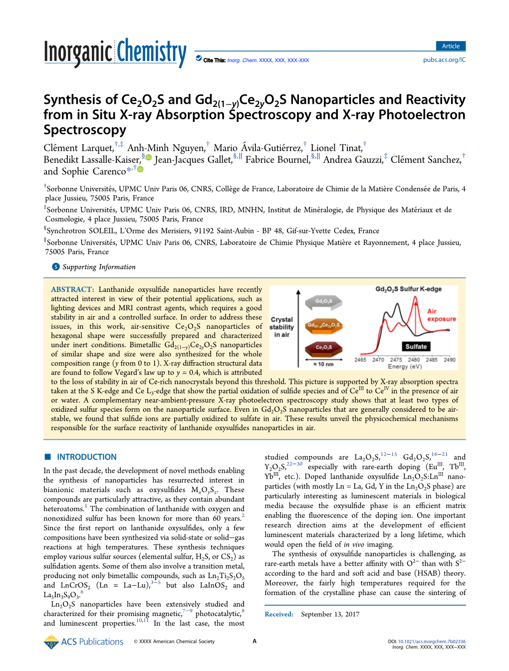 Synthesis of Ce2o2s and Gd2(1–Y)Ce2yo2s Nanoparticles and Reactivity from in Situ X-Ray Absorption Spectroscopy and X-Ray Phot