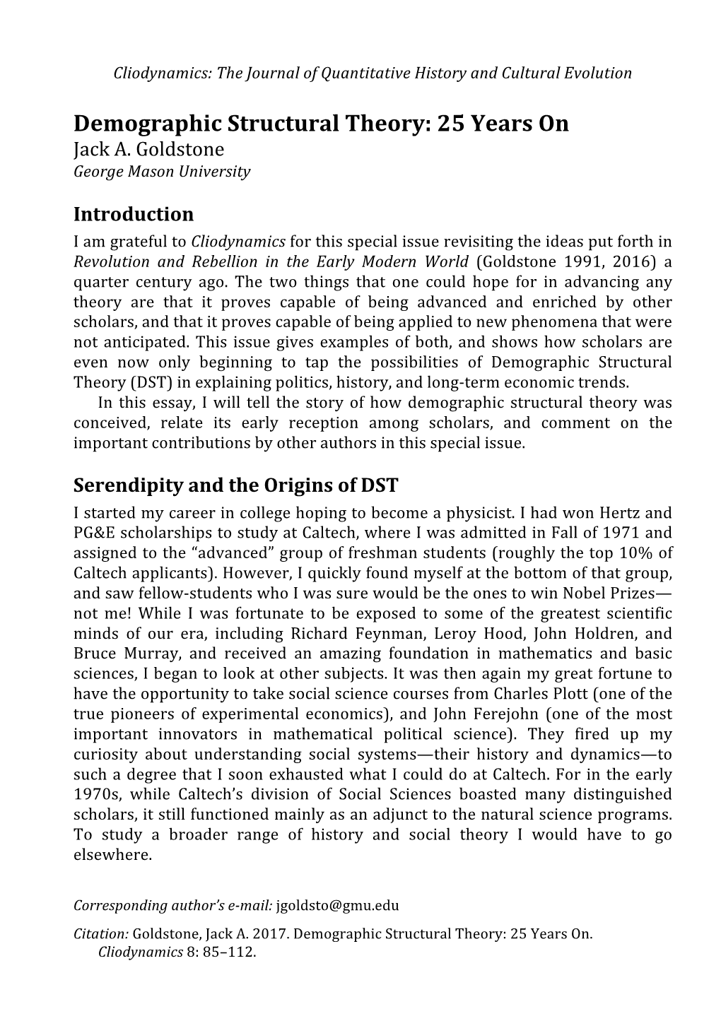 Demographic Structural Theory: 25 Years on Jack A