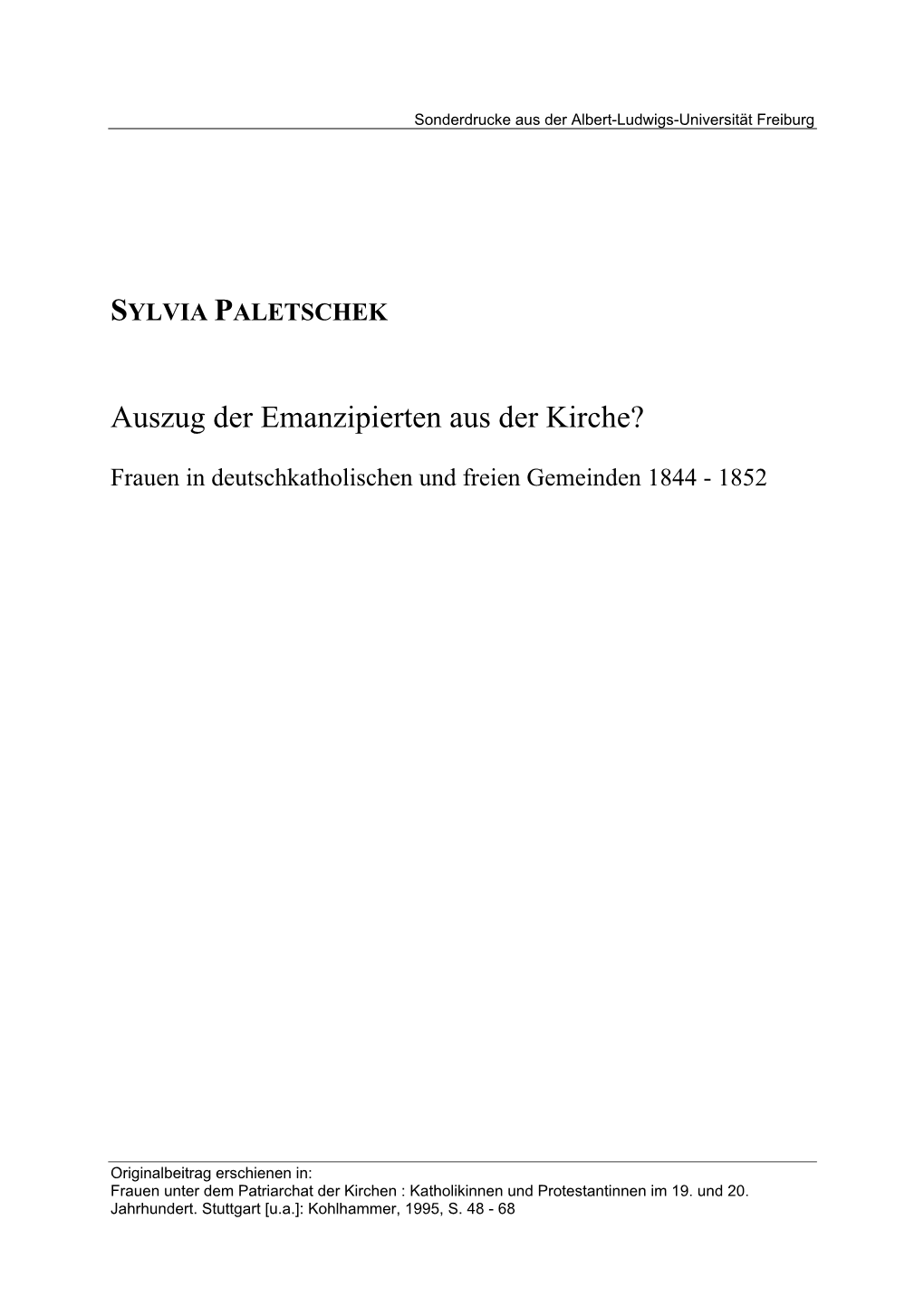 Frauen in Deutschkatholischen Und Freien Gemeinden 1844 - 1852