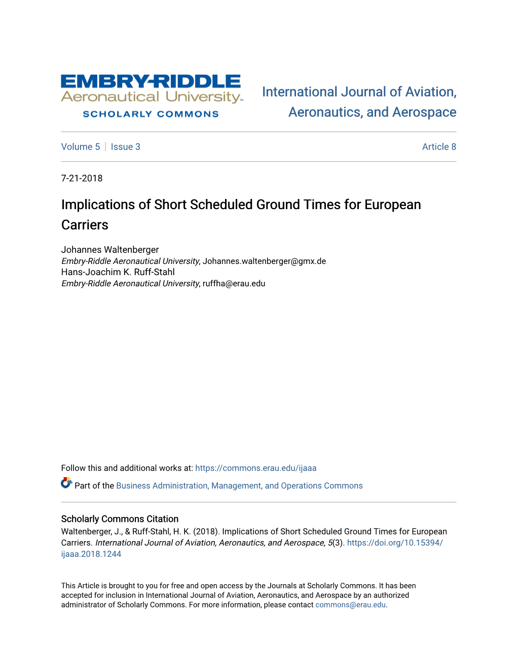 Implications of Short Scheduled Ground Times for European Carriers