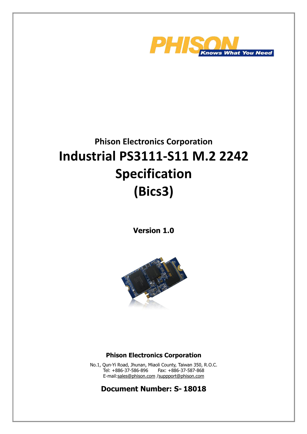 Industrial PS3111-S11 M.2 2242 Specification (Bics3)