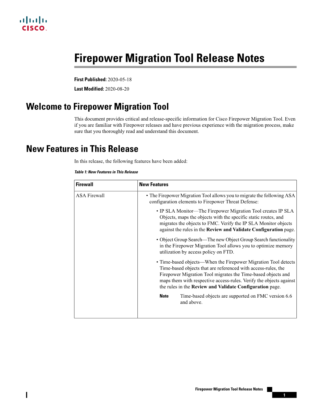 Firepower Migration Tool Release Notes