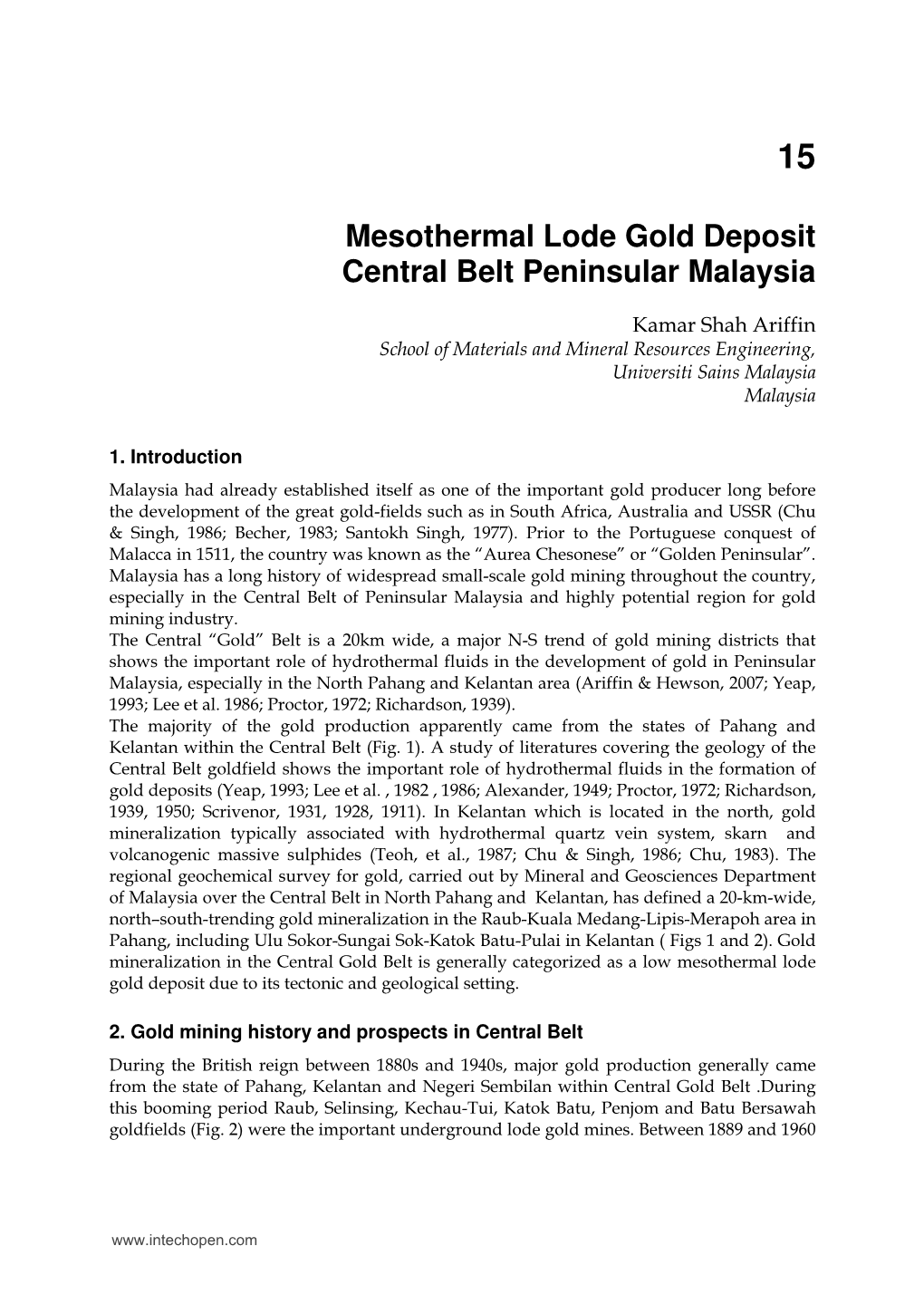 Mesothermal Lode Gold Deposit Central Belt Peninsular Malaysia