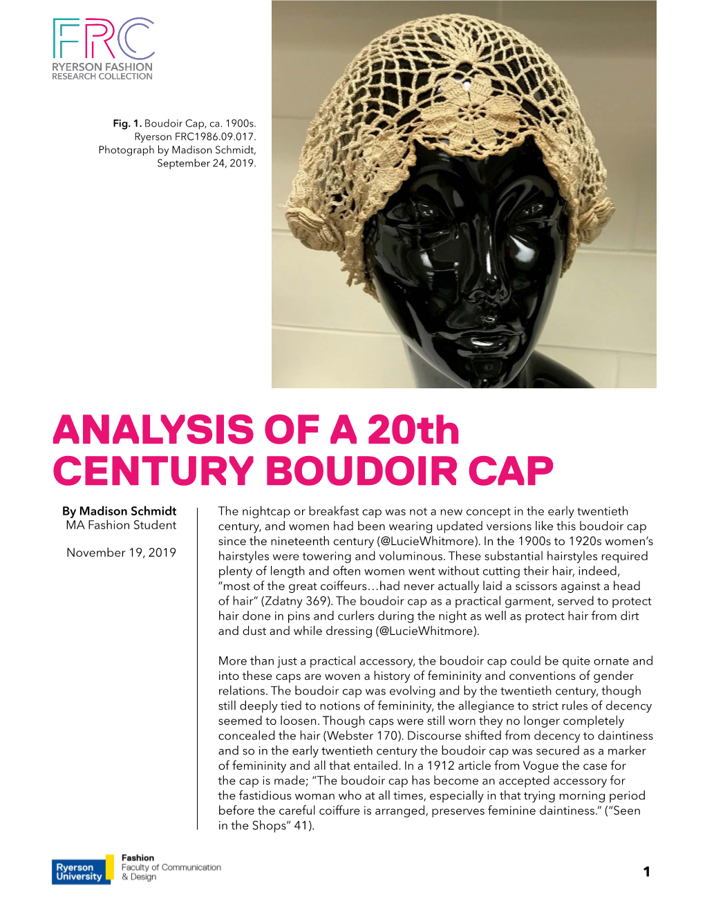 ANALYSIS of a 20Th CENTURY BOUDOIR CAP