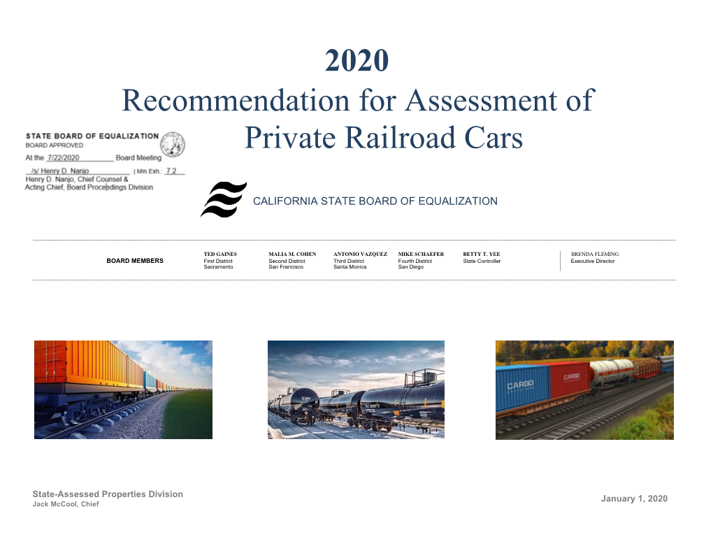 2020 Recommendation for Assessment of Private Railroad Cars