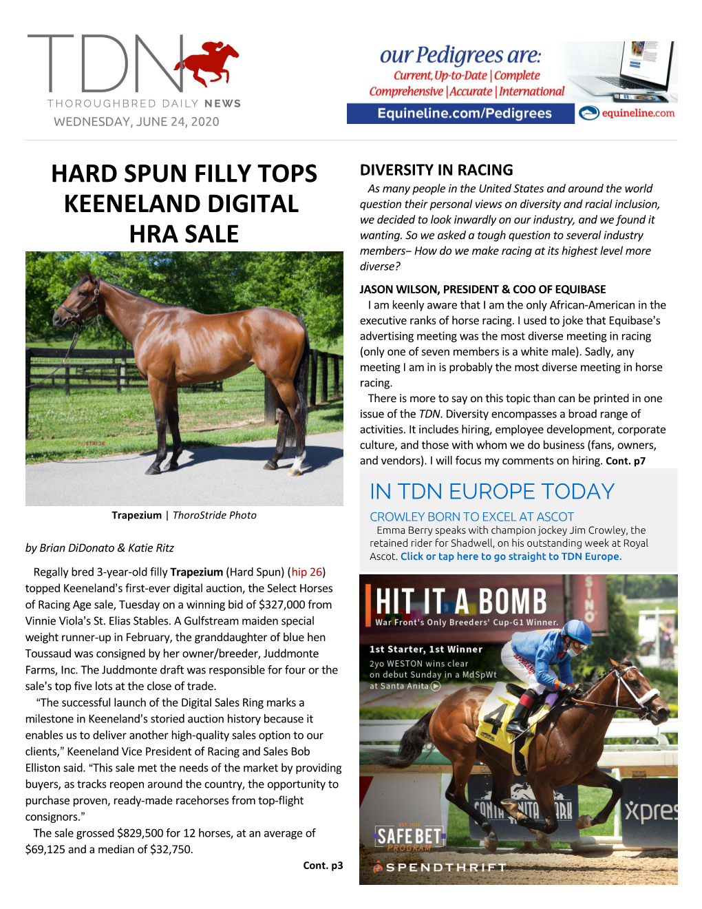 Hard Spun Filly Tops Keeneland Digital Hra Sale