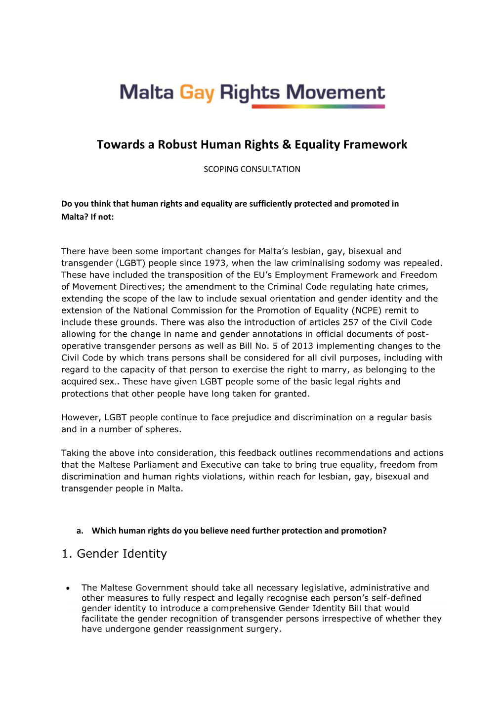 Towards a Robust Human Rights & Equality Framework