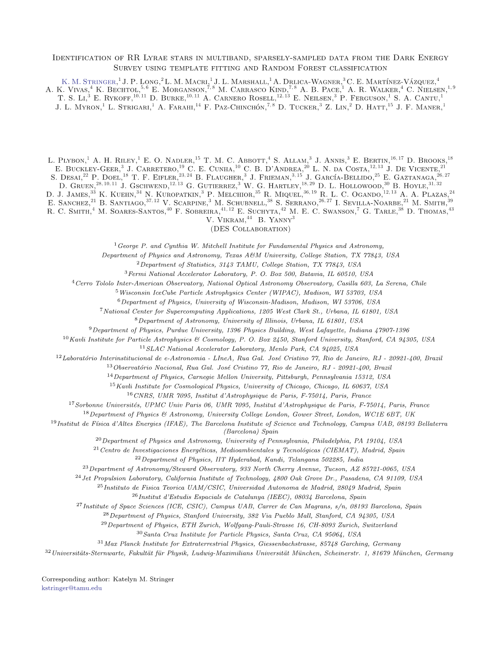 Identification of RR Lyrae Stars in Multiband, Sparsely-Sampled Data from the Dark Energy Survey Using Template Fitting and Random Forest Classification K