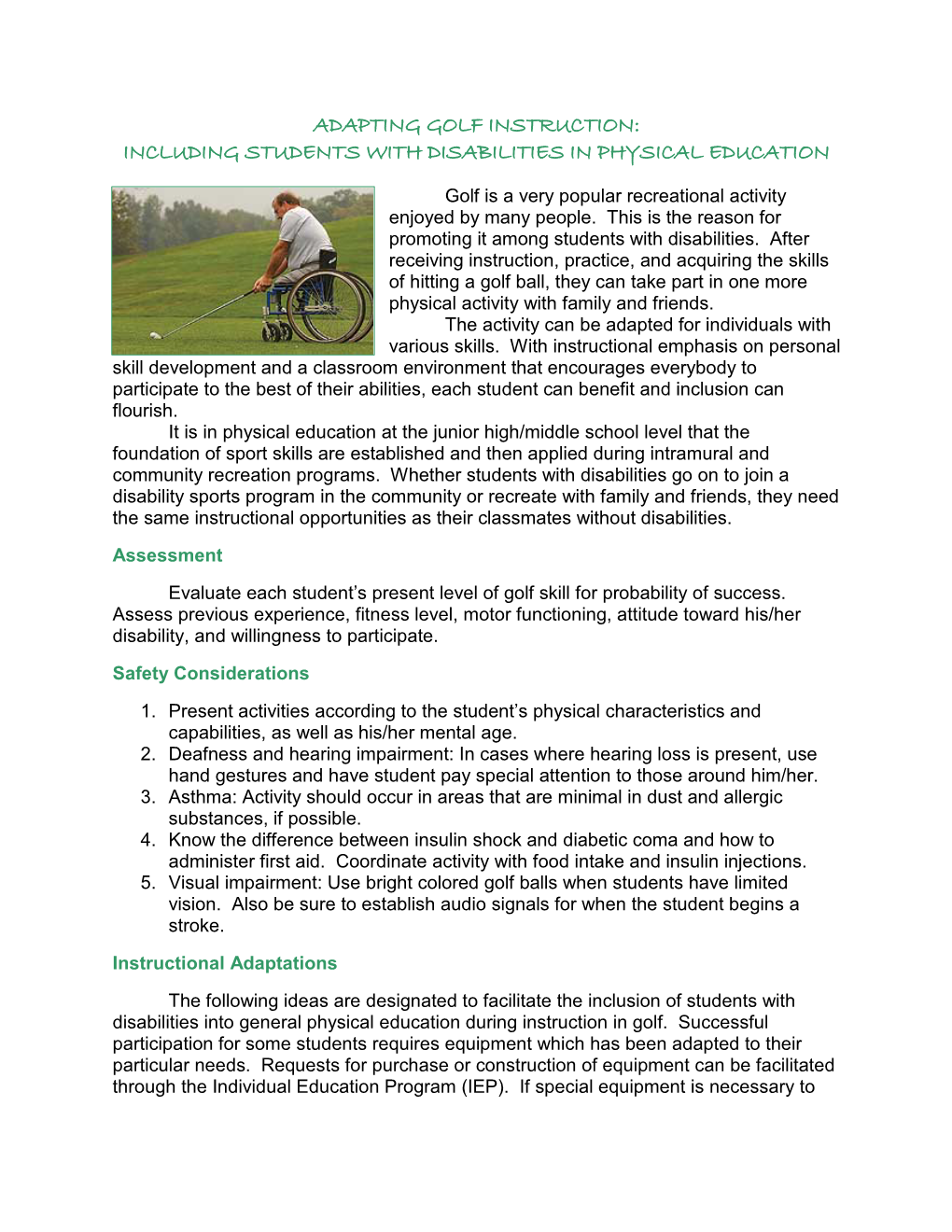 Adapted Golf Instruction