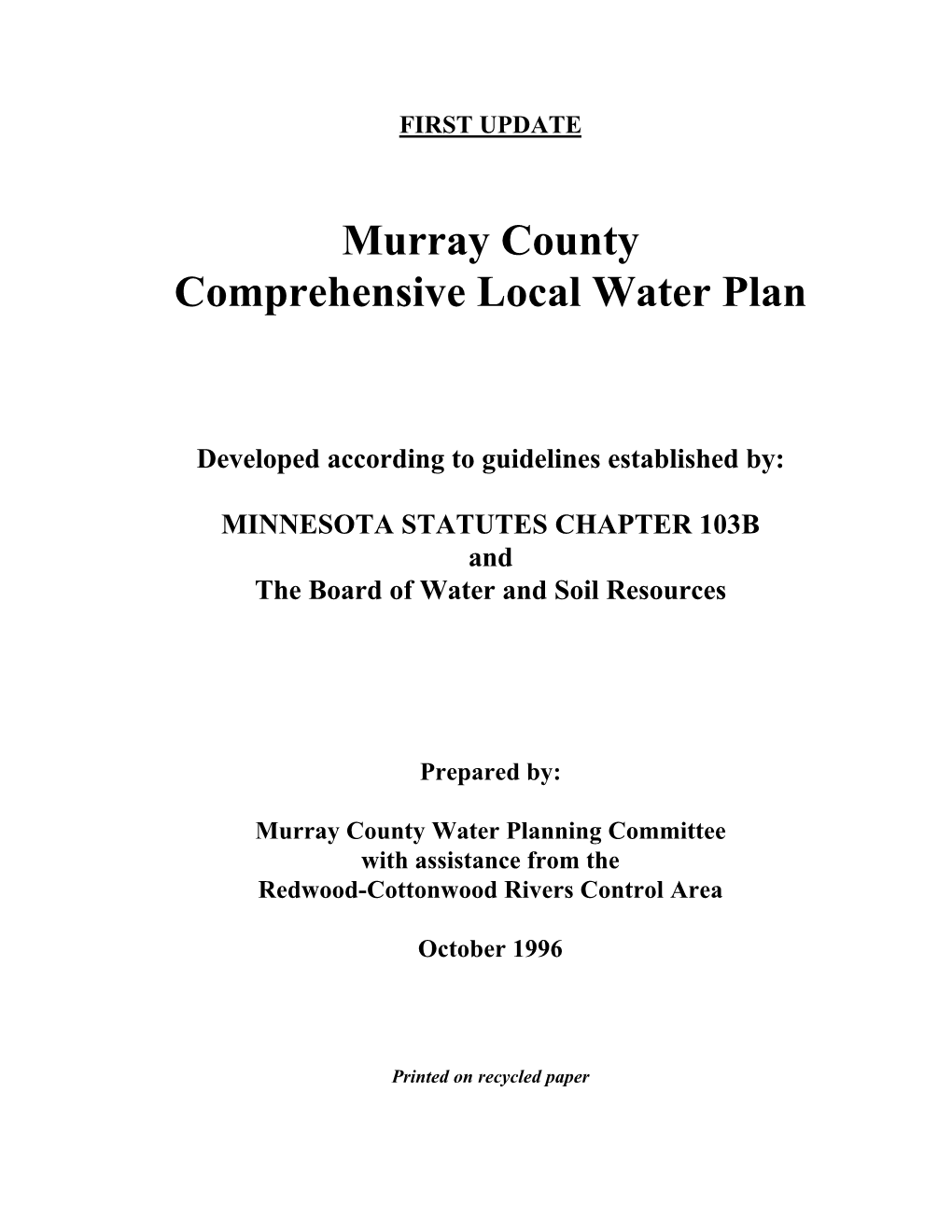 Murray County Comprehensive Local Water Plan