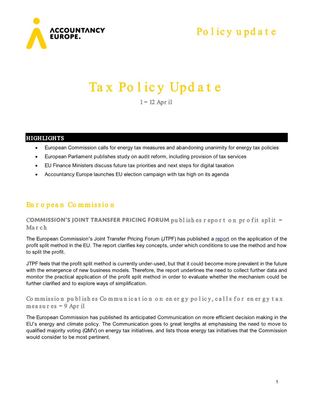 Tax Policy Update 1 12 April