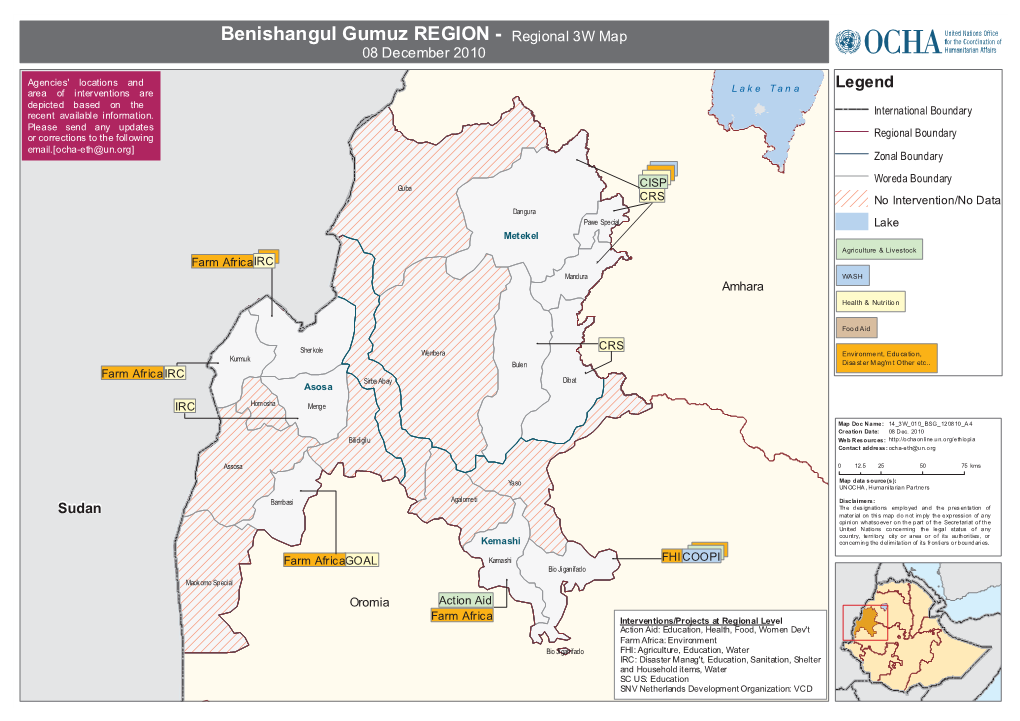 Benishangul Gumuz REGION - Regional 3W Map 08 December 2010