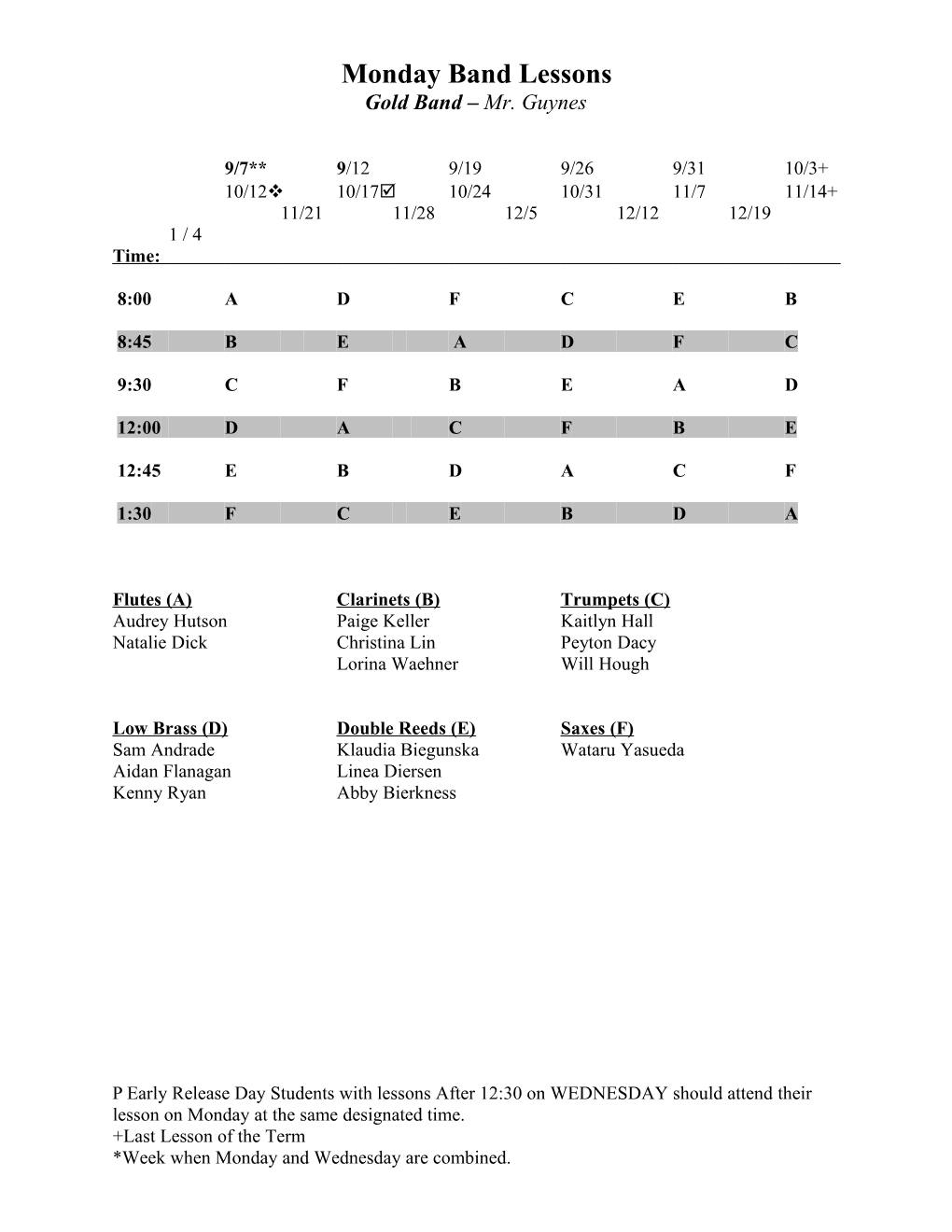 Flutes (A) Clarinets (B) Trumpets (C)