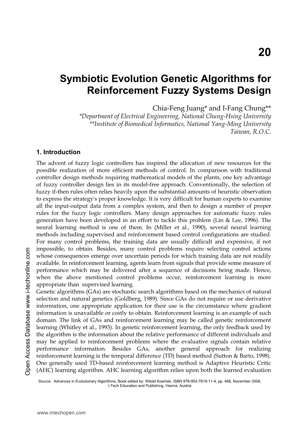Symbiotic Evolution Genetic Algorithms for Reinforcement Fuzzy Systems Design