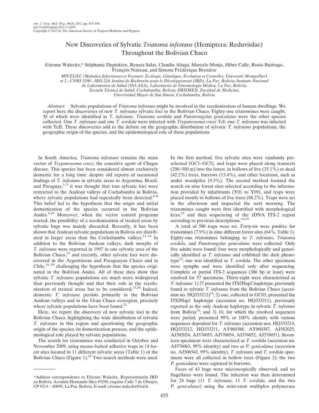 New Discoveries of Sylvatic Triatoma Infestans (Hemiptera : Reduviidae