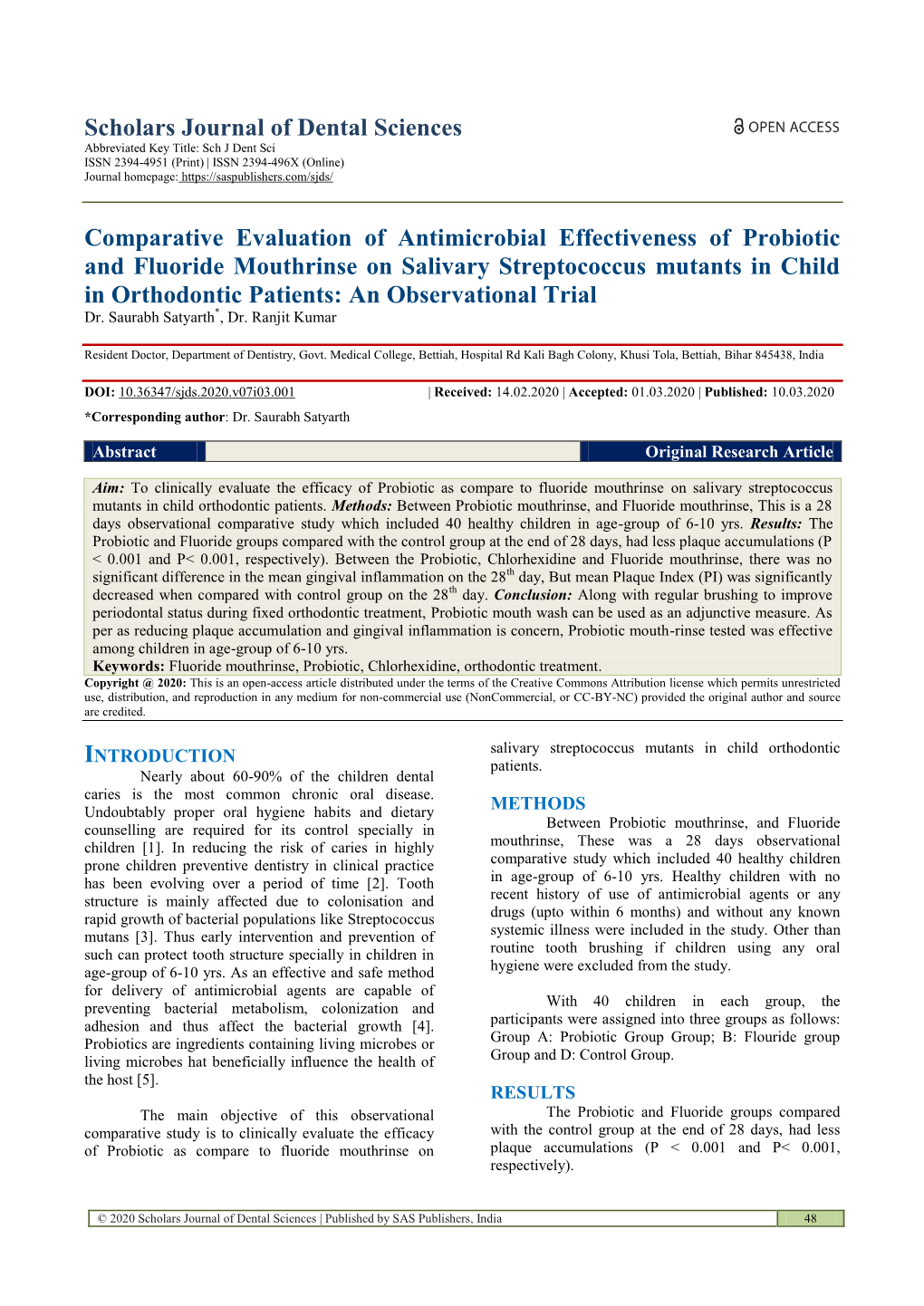 Scholars Journal of Dental Sciences Comparative Evaluation Of
