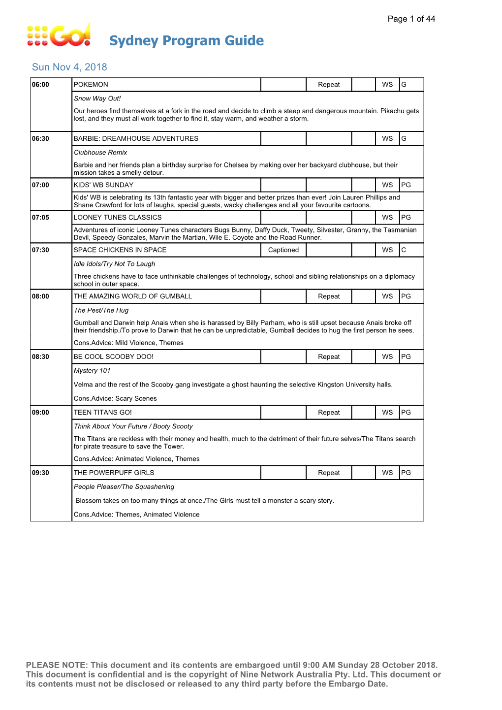 Sydney Program Guide