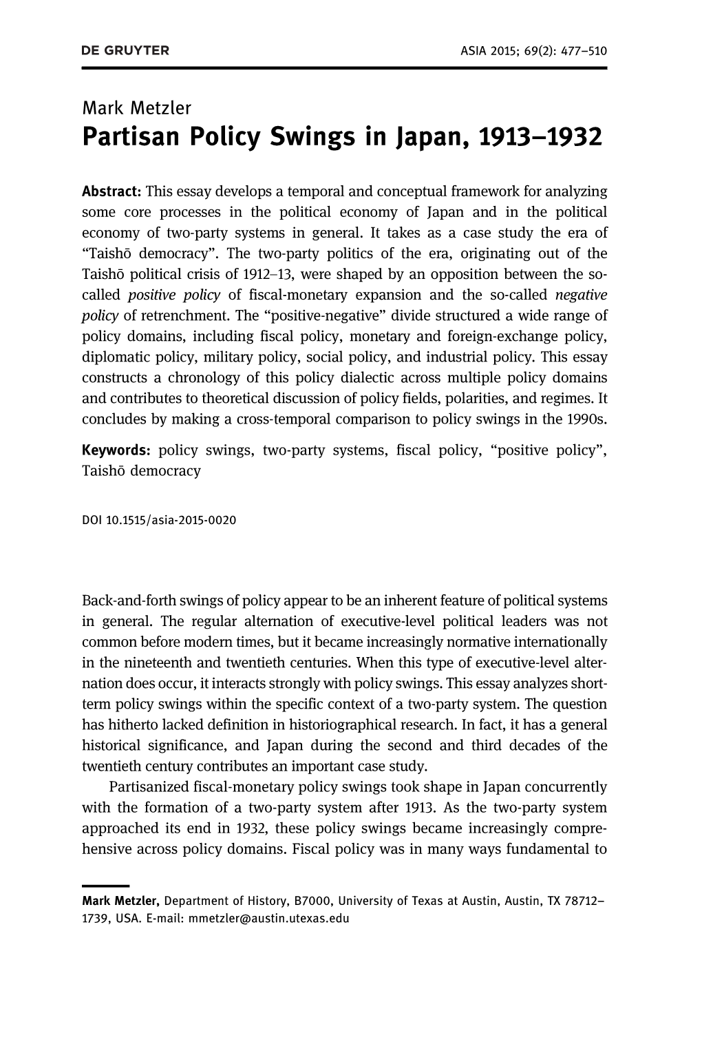 Partisan Policy Swings in Japan, 1913–1932