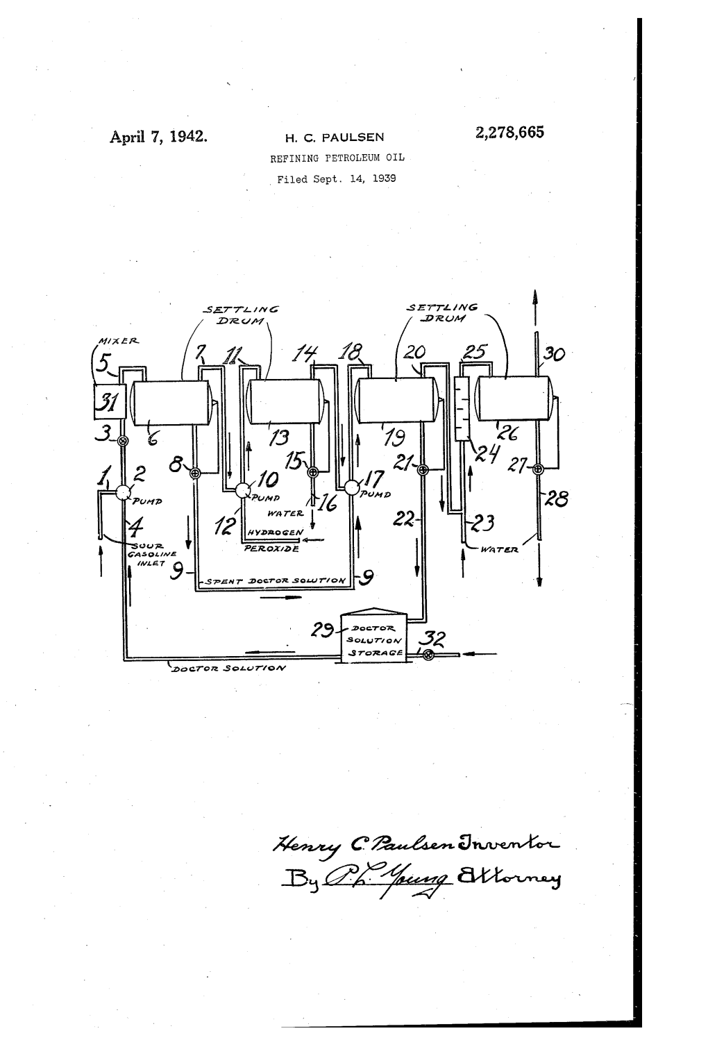 April 7, 1942. H. C. PAULSEN 2,278,665 REFINING PETROLEUM OIL Filled Sept