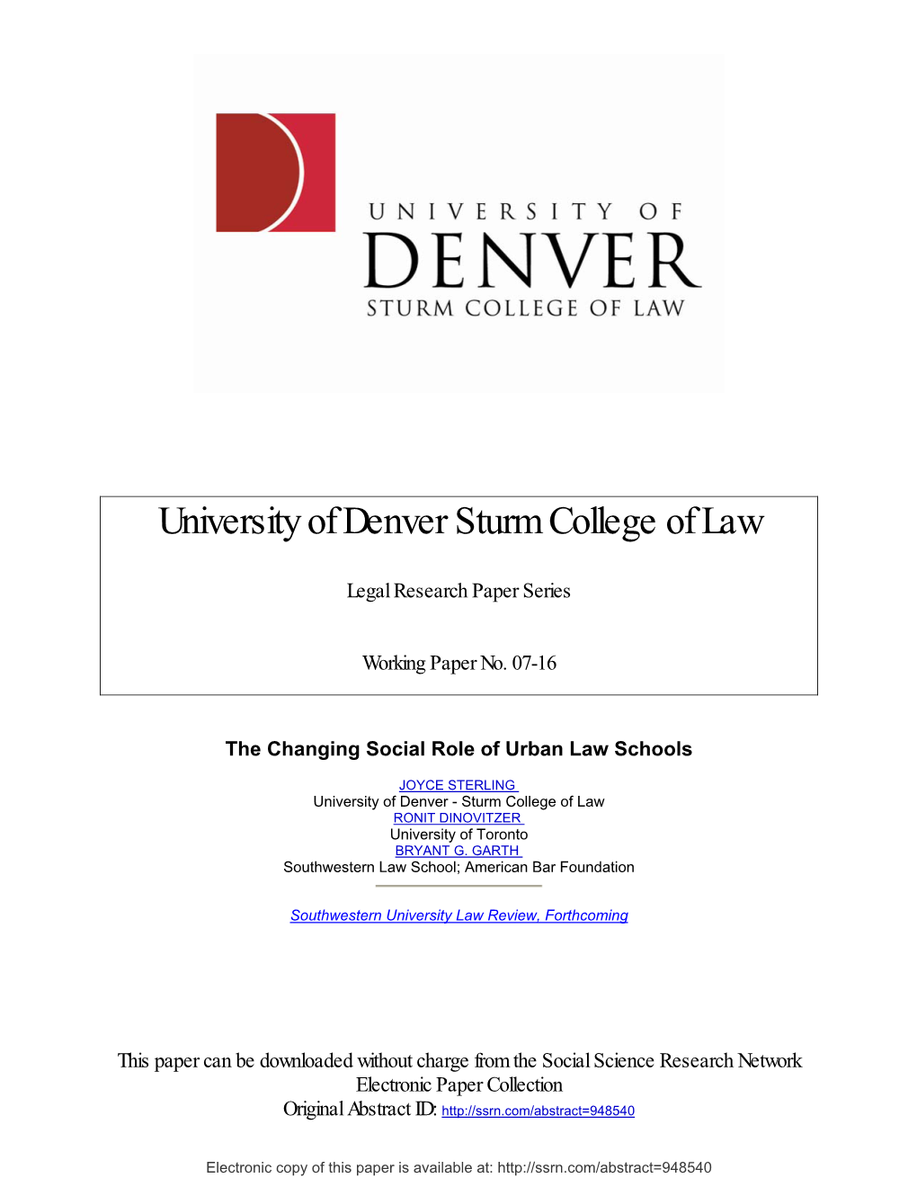 The Changing Social Role of Urban Law Schools