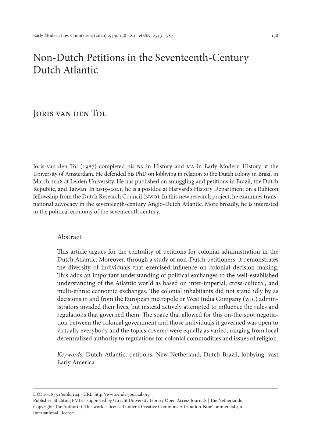 Non-Dutch Petitions in the Seventeenth-Century Dutch Atlantic