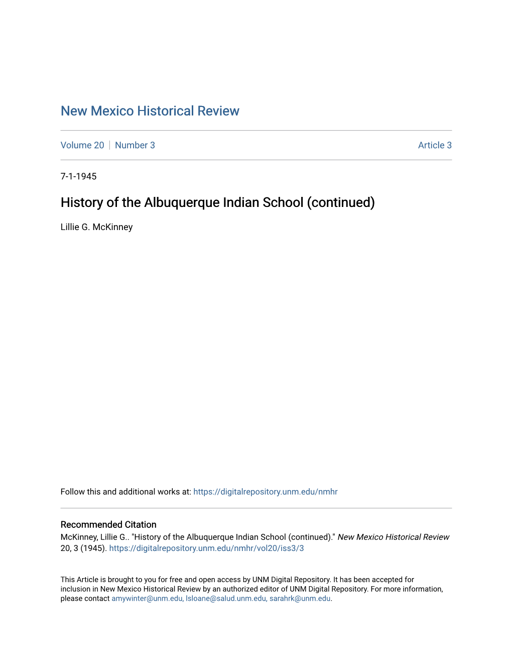 History of the Albuquerque Indian School (Continued)