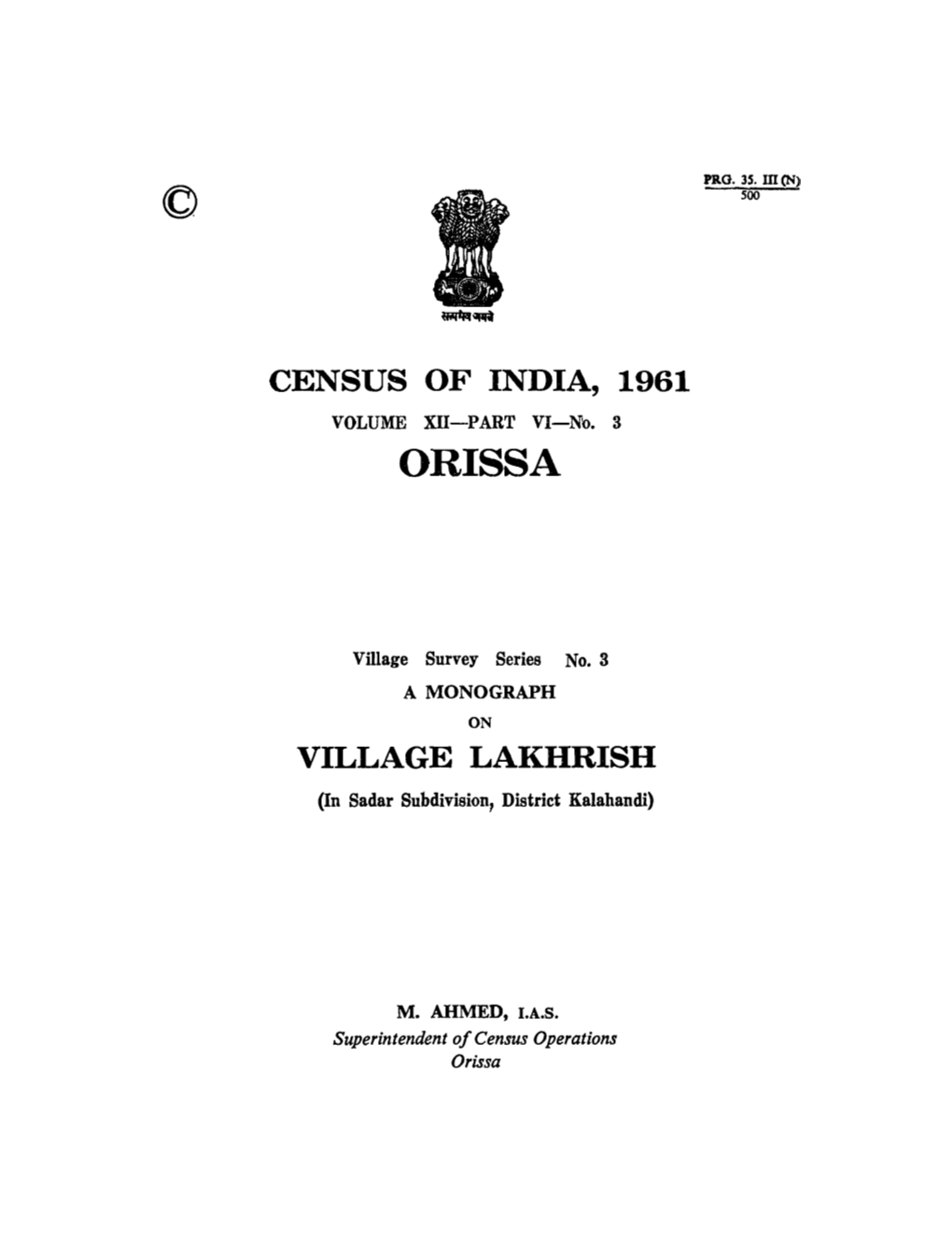 Monograph on Village Lakhrish, Part-VI-Volume-XII, Orissa
