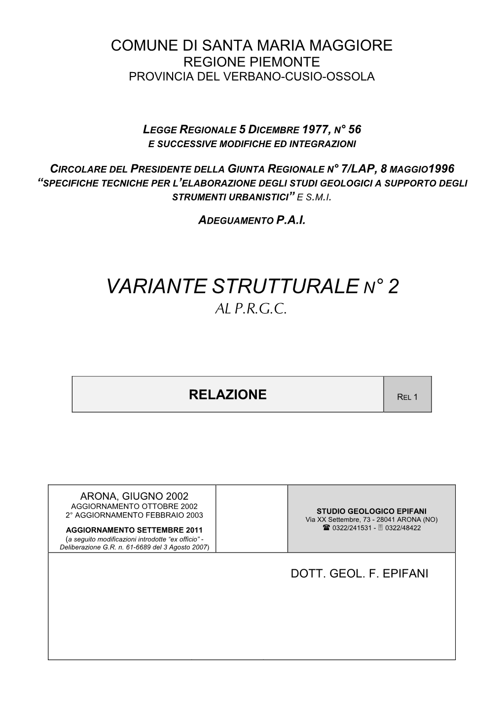 Variante Strutturale N° 2 Al P.R.G.C