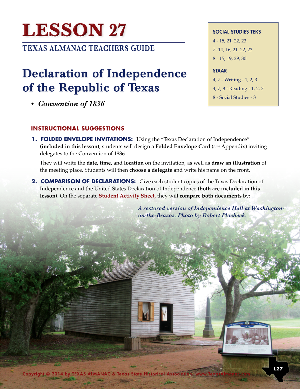 Texas Declaration of Independence” (Included in This Lesson), Students Will Design a Folded Envelope Card (See Appendix) Inviting Delegates to the Convention of 1836