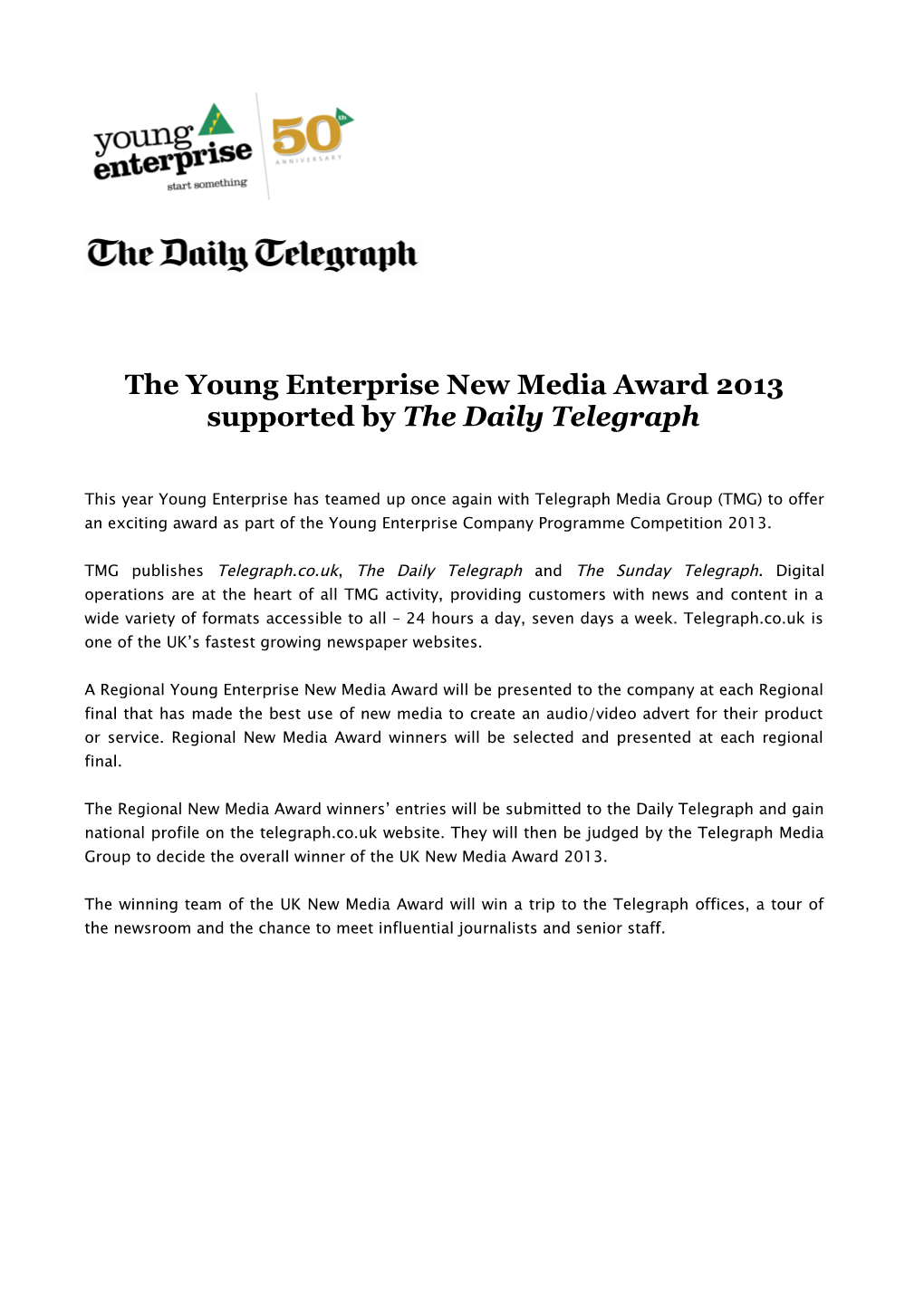 The Young Enterprise New Media Award 2013