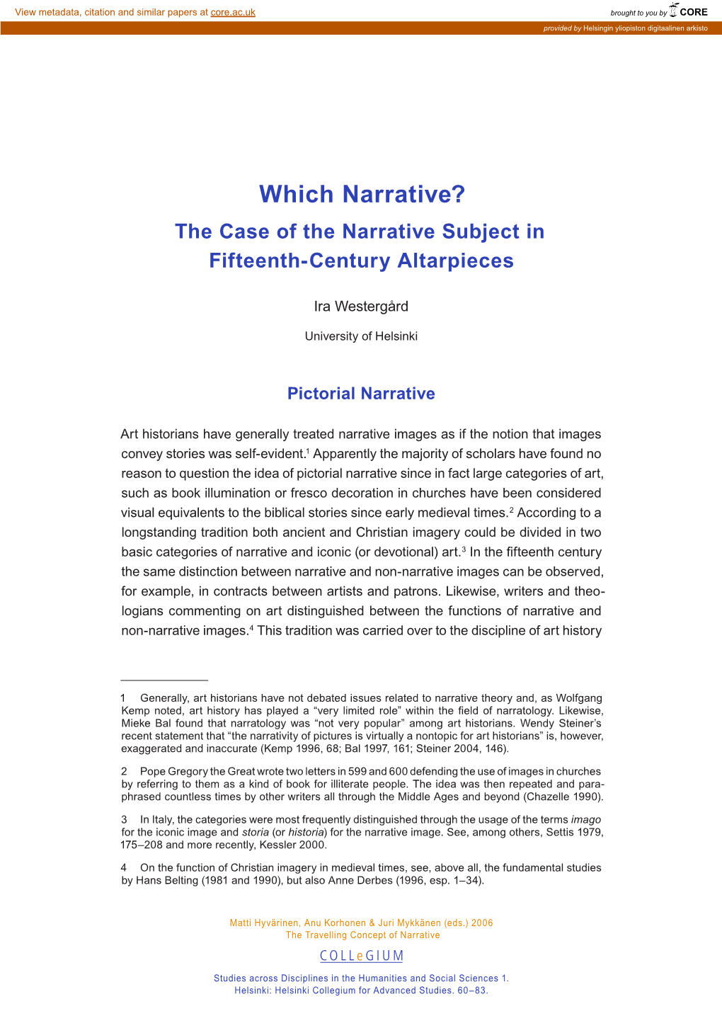 Which Narrative? the Case of the Narrative Subject in Fifteenth-Century Altarpieces