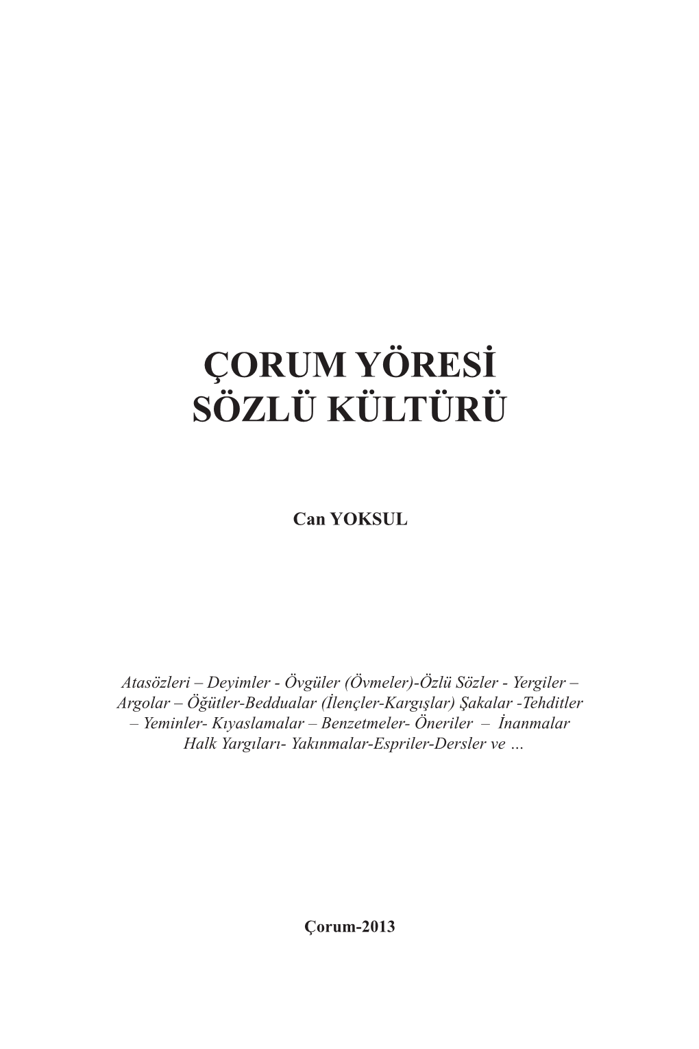 Çorum Yöresi Sözlü Kültürü