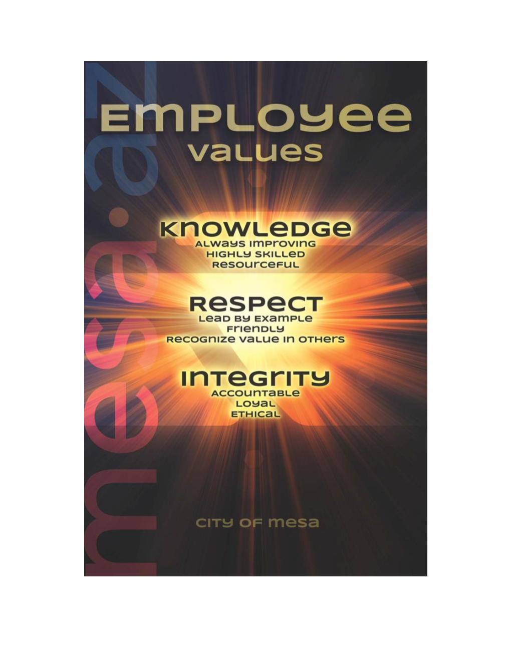 Employee Values Were Developed Through Discussions Held with Employees at All Levels of the Organization Representing All Departments